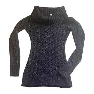 Daytrip Sparkly Cowl Neck Sweater Medium Black and Silver Metallic Mesh Knit